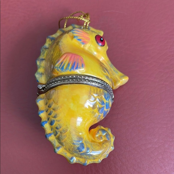 Yellow Seahorse Ornament with Silver Accents - Picture 1 of 3